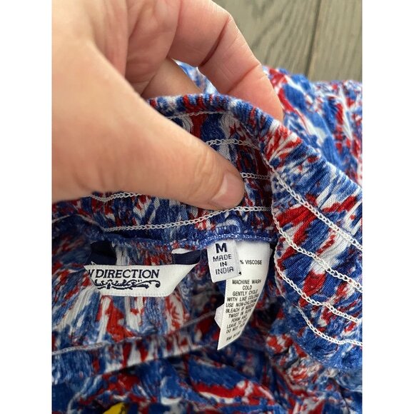 NWT New Direction Women's Midi Skirt Red & Blue Abstract Print  Elastic Waist Li - Picture 5 of 6